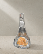 Reverse three-quarter view of Stoneveil No. 001 glass and ochre stone composition