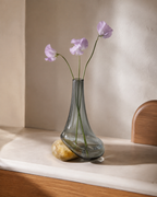 Stoneveil No. 003 gray-blue glass and ochre stone vase with lavender sweet peas